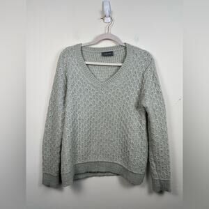 Wooden Ships Gray V-Neck Sweater with Textured Knit Alpaca Wool Blend S/M